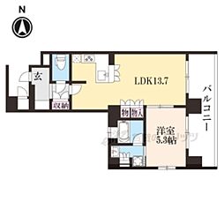 リーガル京都西陣II 6階1LDKの間取り