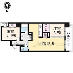 ラトゥール二条御所南 5階2LDKの間取り