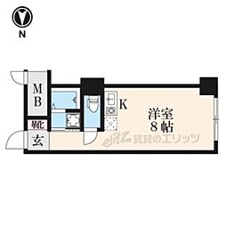 叡山電鉄叡山本線 修学院駅 徒歩4分の賃貸マンション 7階1Kの間取り
