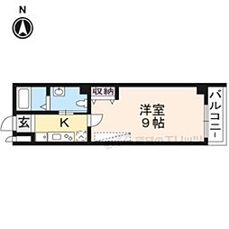 京福電気鉄道北野線 北野白梅町駅 徒歩15分の賃貸マンション 2階1Kの間取り