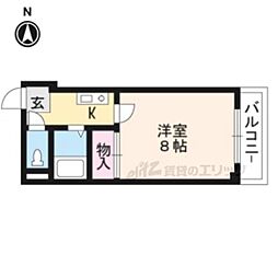 コスモハイツ河原町 1Kの間取図画像