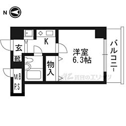 ライオンズマンション四条烏丸 1Kの間取図画像