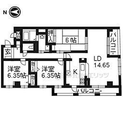パインフィールド五条 3LDKの間取図画像
