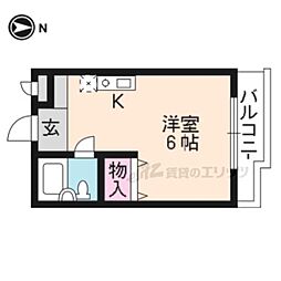 プルシャン山科 3階ワンルームの間取り