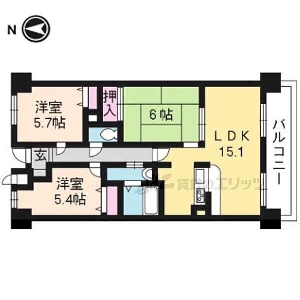 京都府宇治市木幡西浦(賃貸マンション3LDK・3階・67.96㎡)の写真 その2