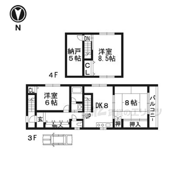 新井ビル 3・4階｜京都府京都市南区東九条南山王町(賃貸アパート3LDK・3階・46.20㎡)の写真 その2