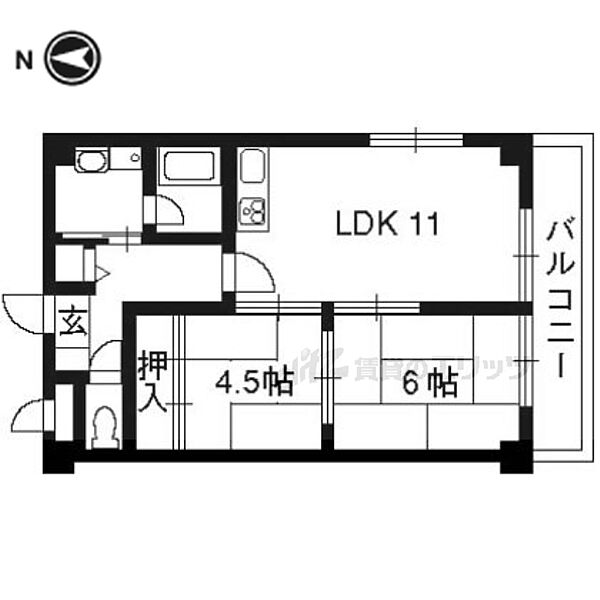 川村ビル 206｜京都府京都市伏見区南部町(賃貸マンション2LDK・2階・46.00㎡)の写真 その2