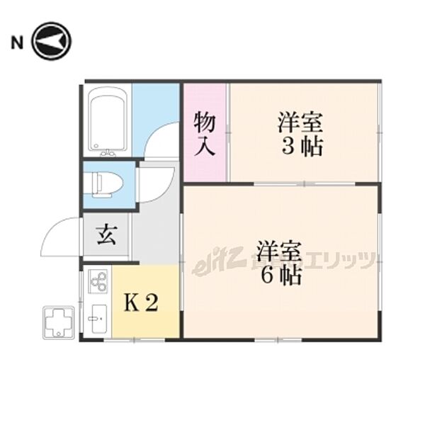 マンション暁 203｜京都府京都市伏見区新町１１丁目(賃貸アパート2K・2階・25.00㎡)の写真 その2