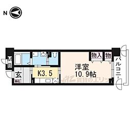 京阪京津線 四宮駅 徒歩12分の賃貸マンション 6階1Kの間取り