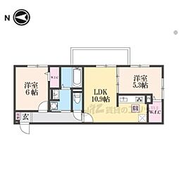 JR奈良線 稲荷駅 徒歩2分の賃貸アパート 1階2LDKの間取り