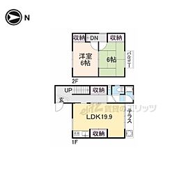 京都地下鉄東西線 山科駅 徒歩17分の賃貸一戸建て 2階2LDKの間取り