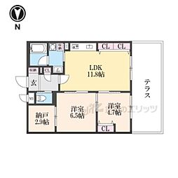 インサイトルポ山科新十条 3階2LDKの間取り