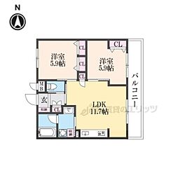 インサイトルポ山科新十条 4階2LDKの間取り