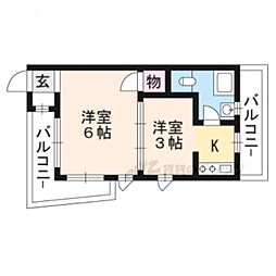 山科小堀マンション 4階2Kの間取り