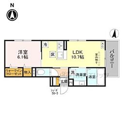 京阪宇治線 六地蔵駅 徒歩6分の賃貸アパート 1階1LDKの間取り