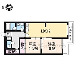 京阪京津線 御陵駅 徒歩25分の賃貸マンション 3階2LDKの間取り