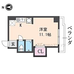 ロイヤル河原町五条 10階ワンルームの間取り