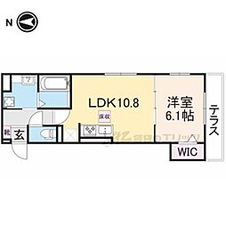 京都地下鉄東西線 東野駅 徒歩21分の賃貸アパート 1階1LDKの間取り