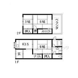 京阪宇治線 黄檗駅 徒歩2分の賃貸一戸建て 1階3Kの間取り