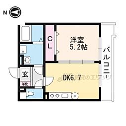 ＫＴＩレジデンス桃山 2階1DKの間取り