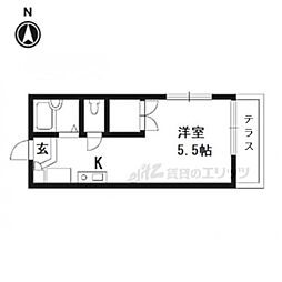JR東海道・山陽本線 山科駅 徒歩14分の賃貸アパート 1階ワンルームの間取り
