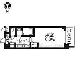 京都市営烏丸線 五条駅 徒歩7分の賃貸マンション 5階1Kの間取り