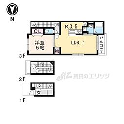 グランディール 3階1LDKの間取り