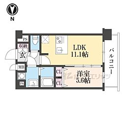 京都市営烏丸線 十条駅 徒歩4分の賃貸マンション 7階1LDKの間取り