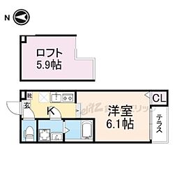 ハーモニーテラス椥辻中在家町 1階1Kの間取り