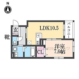 シャルマン唐橋南II 2階1LDKの間取り