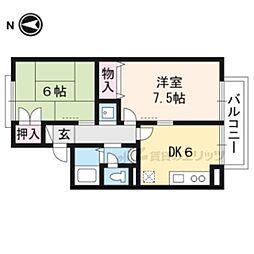 JR東海道・山陽本線 山科駅 徒歩4分の賃貸アパート 1階2DKの間取り