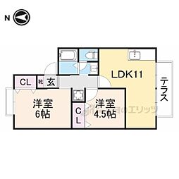 アールグランツ京都安朱サウス 1階2LDKの間取り