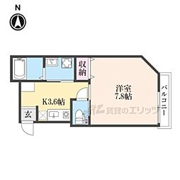 京阪本線 神宮丸太町駅 徒歩15分の賃貸アパート 2階1Kの間取り