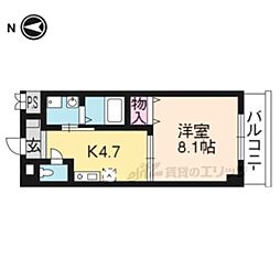 京都市営烏丸線 竹田駅 徒歩8分の賃貸マンション 2階1DKの間取り
