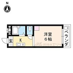 京都地下鉄東西線 御陵駅 徒歩4分の賃貸マンション 1階1Kの間取り