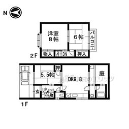 京阪宇治線 観月橋駅 徒歩10分の賃貸一戸建て 3DKの間取り