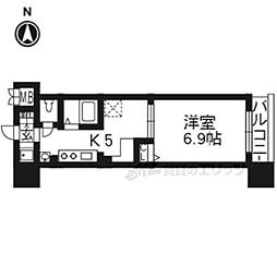 エステムコート京都河原町プレジール 1DKの間取図画像