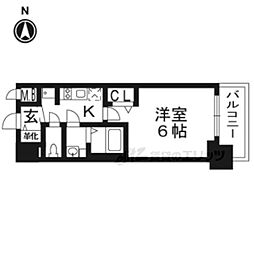 プレサンスTHEKYOTO彩美 1Kの間取図画像