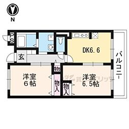 リバーサイド椥辻 2DKの間取図画像