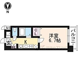 プレサンス京都三条響洛 1Kの間取図画像