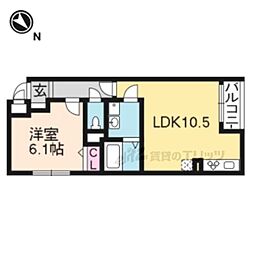 レジデンス北白川 1LDKの間取図画像