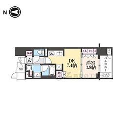 ブランズ京都河原町通 1DKの間取図画像