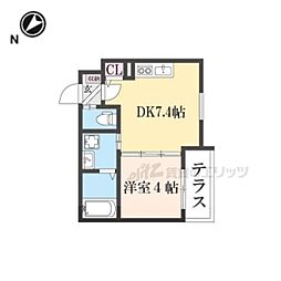 京都市山科区大宅五反畑町アパート 1LDKの間取図画像