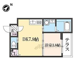 京都市山科区大宅五反畑町アパート 1LDKの間取図画像