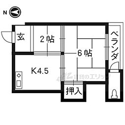 久安荘 1Kの間取図画像