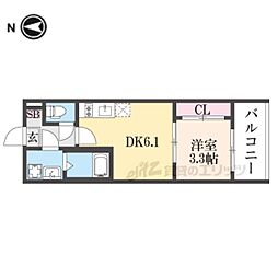ハーモニーテラス深草越後屋敷町 1DKの間取図画像