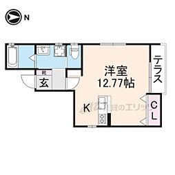 京都市山科区勧修寺瀬戸河原町アパート ワンルームの間取図画像