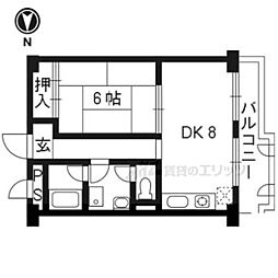 山科ハイツ 1LDKの間取図画像