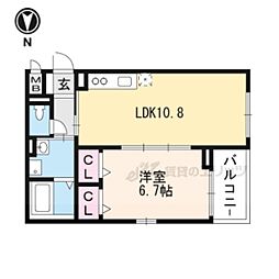 シャルマン東寺西 1LDKの間取図画像