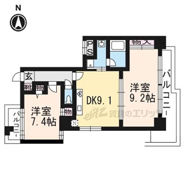 グラシオン西陣 303｜京都府京都市上京区大宮通今出川下る薬師町(賃貸マンション2LDK・3階・56.83㎡)の写真 その2